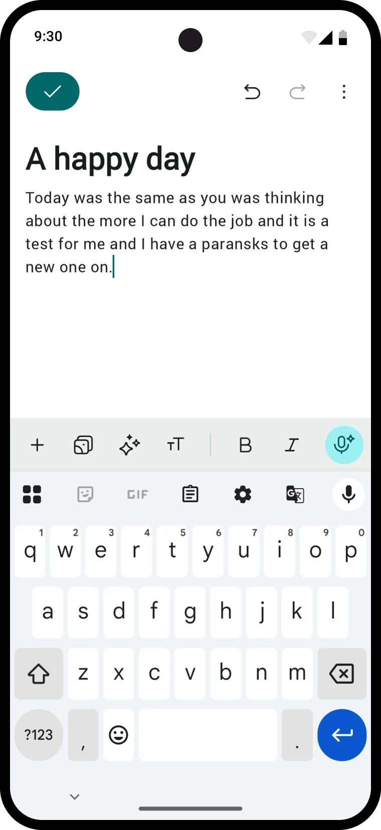 Editing an entry, checkmark ready to accept
