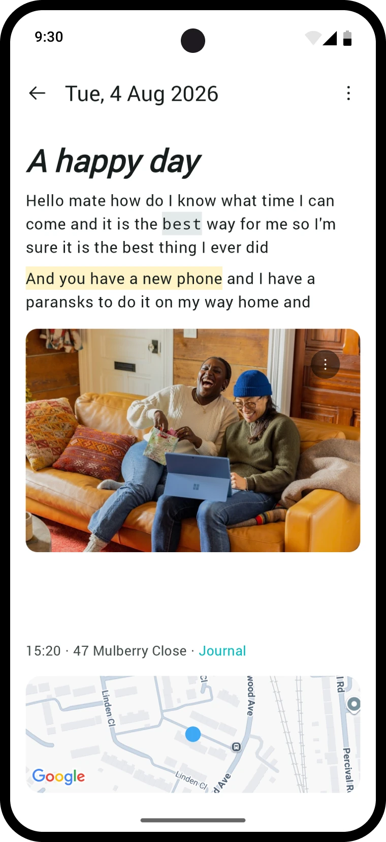 The same entry in read mode