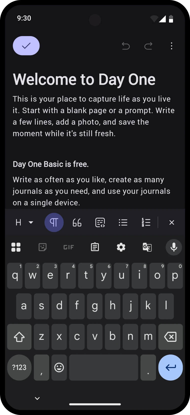 The structural formatting menu