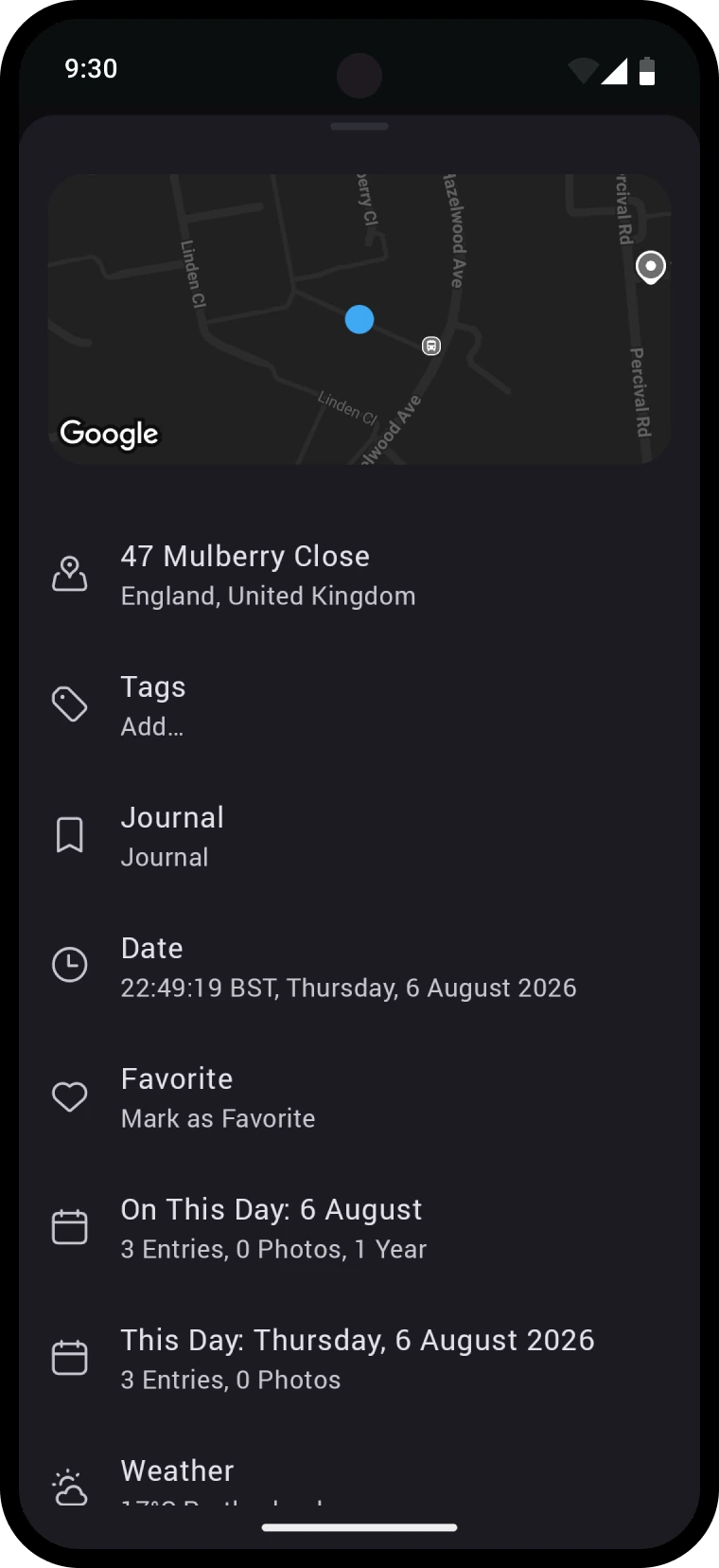 Entry details in dark theme