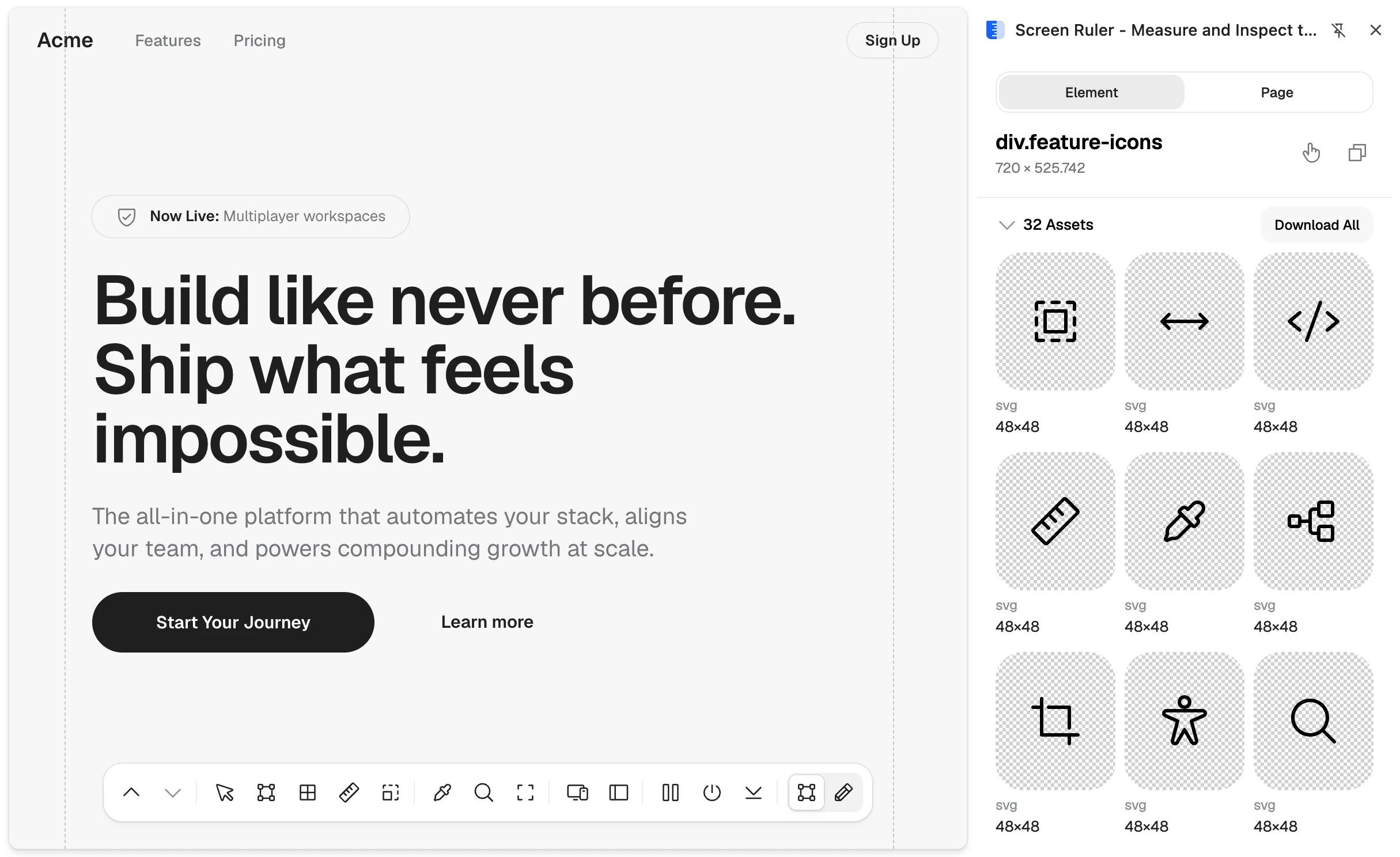 Browsing a page's colors, styles, and assets