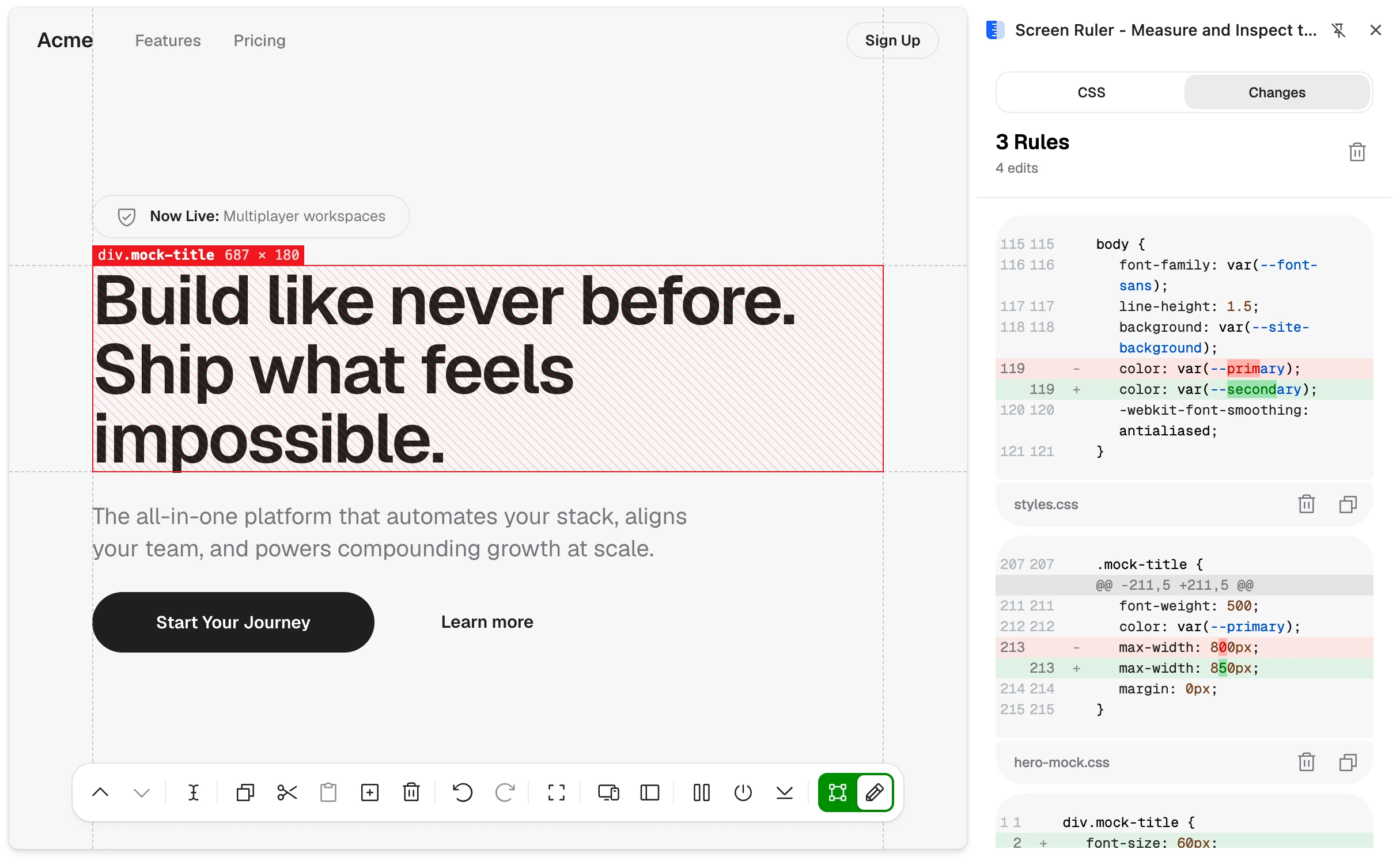 Change tracking showing a diff of every edit