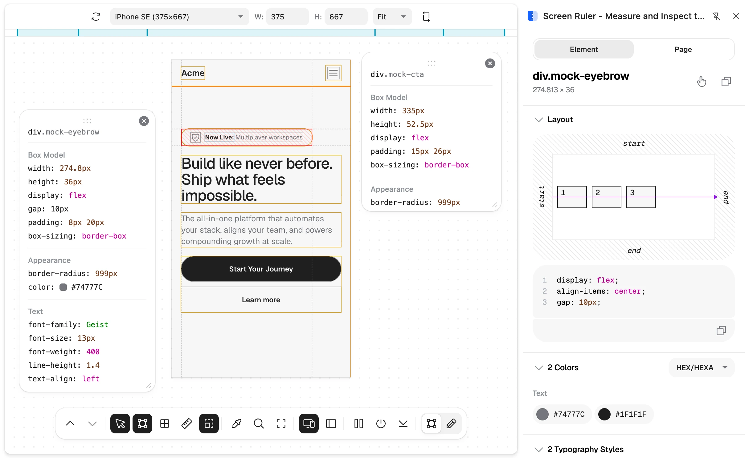 Responsive mode previewing a page in a framed viewport