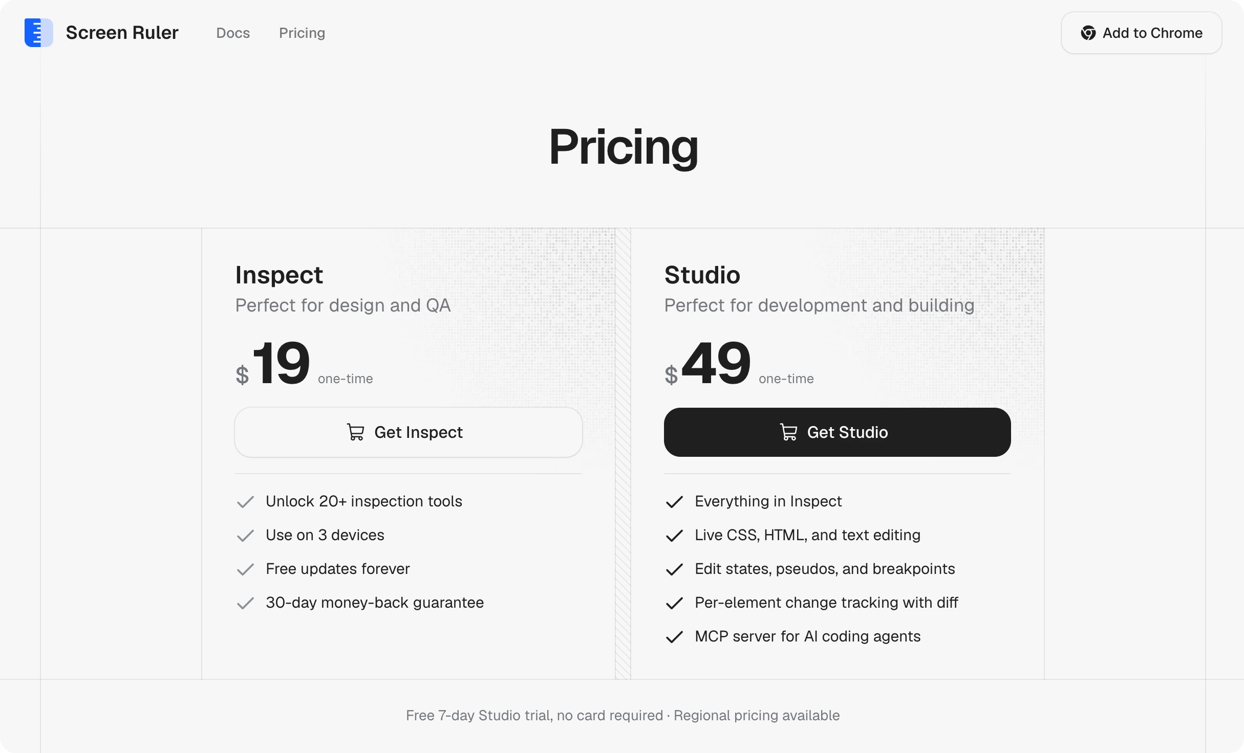 The Screen Ruler pricing page