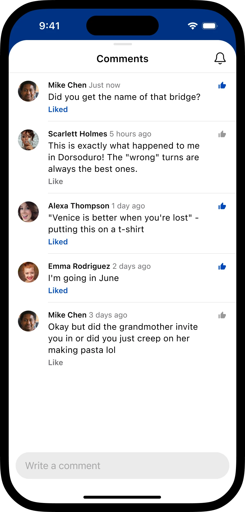 Comments on a shared journal entry