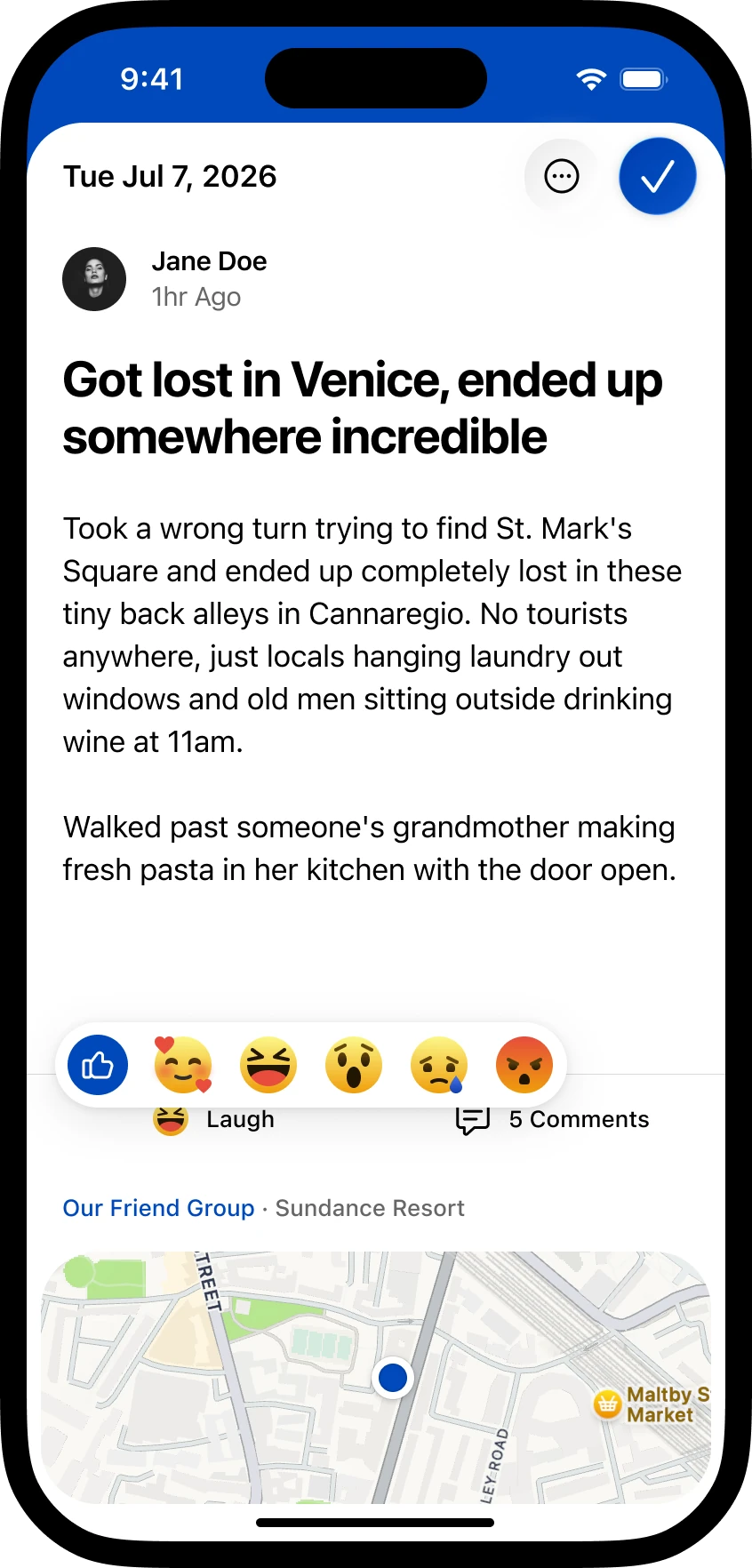 Read-only entry view with reactions