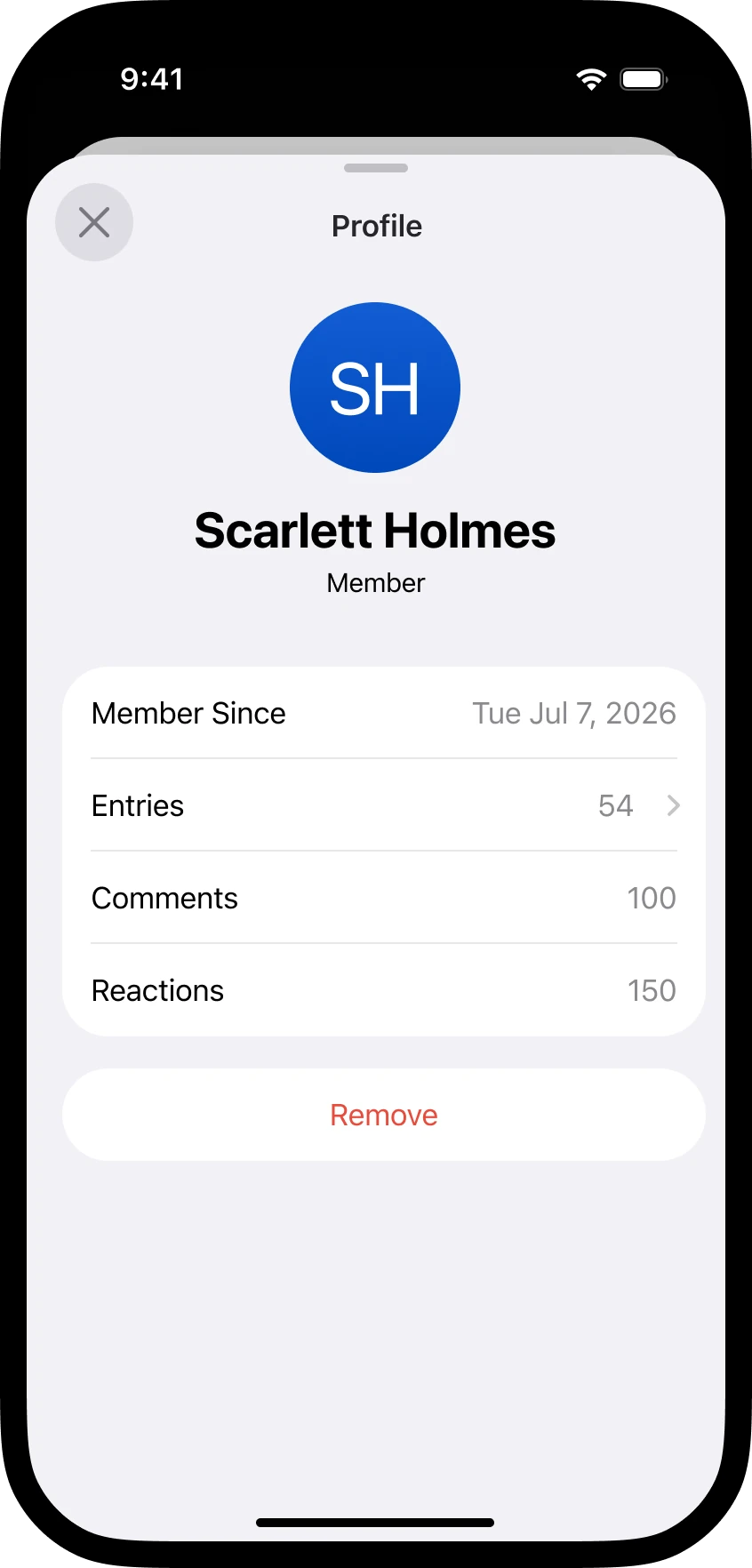 A member profile in a shared journal